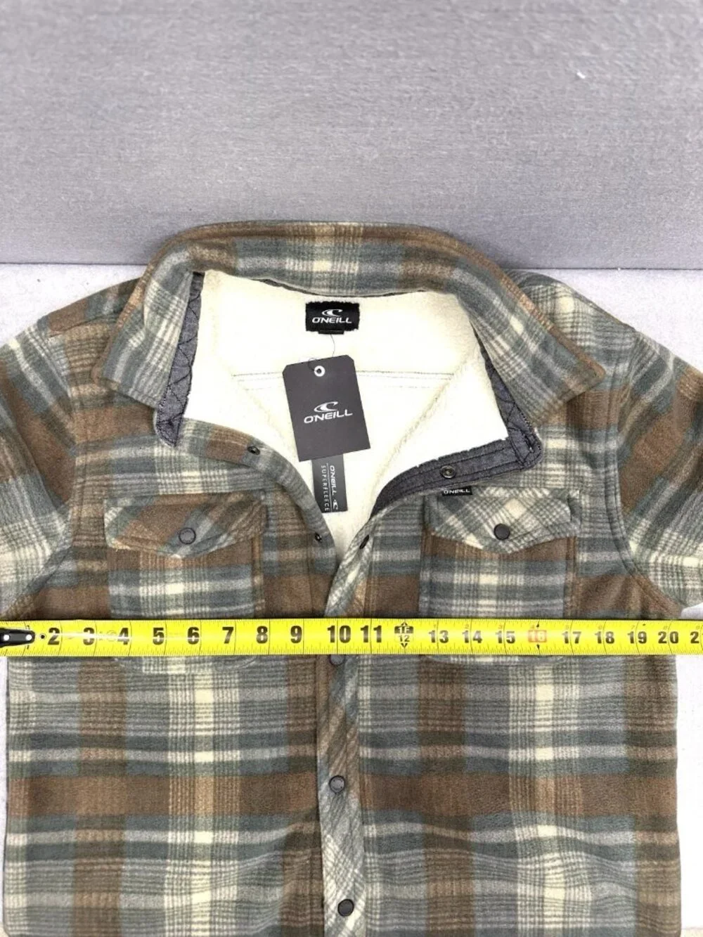 O'Neill Super Fleece Shirt Mens S Shacket Snap Front Spruce Plaid Sherpa Lined